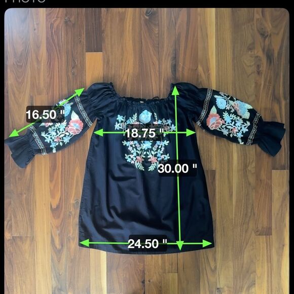 Free People Fleur Du Jour Embroidered Floral Shift Mini Dress Black Sz Medium - Picture 11 of 11